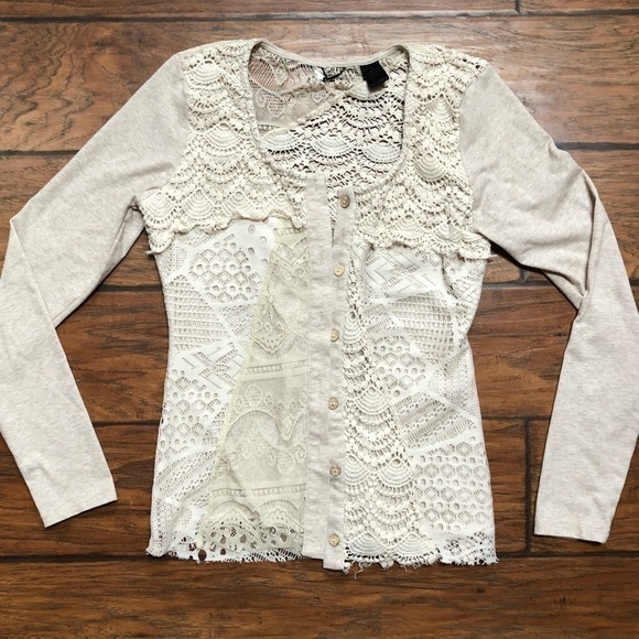 BKE Ivory Cardigan w/ Lace Back Boho Y2K Fashion - Picture 7 of 10